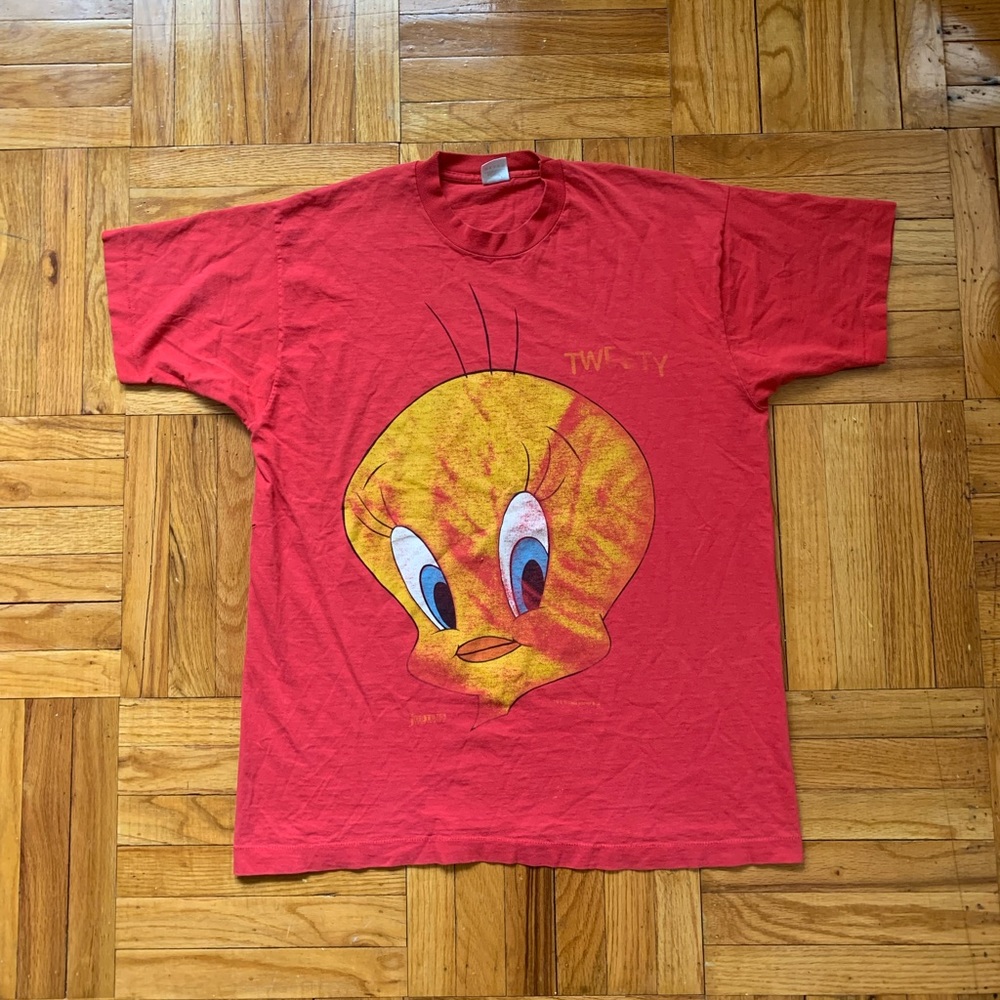 VTG 90s Looney Tune Tweety Bird Red S/S Single Stitch Graphic Tee Shirt Sze XL